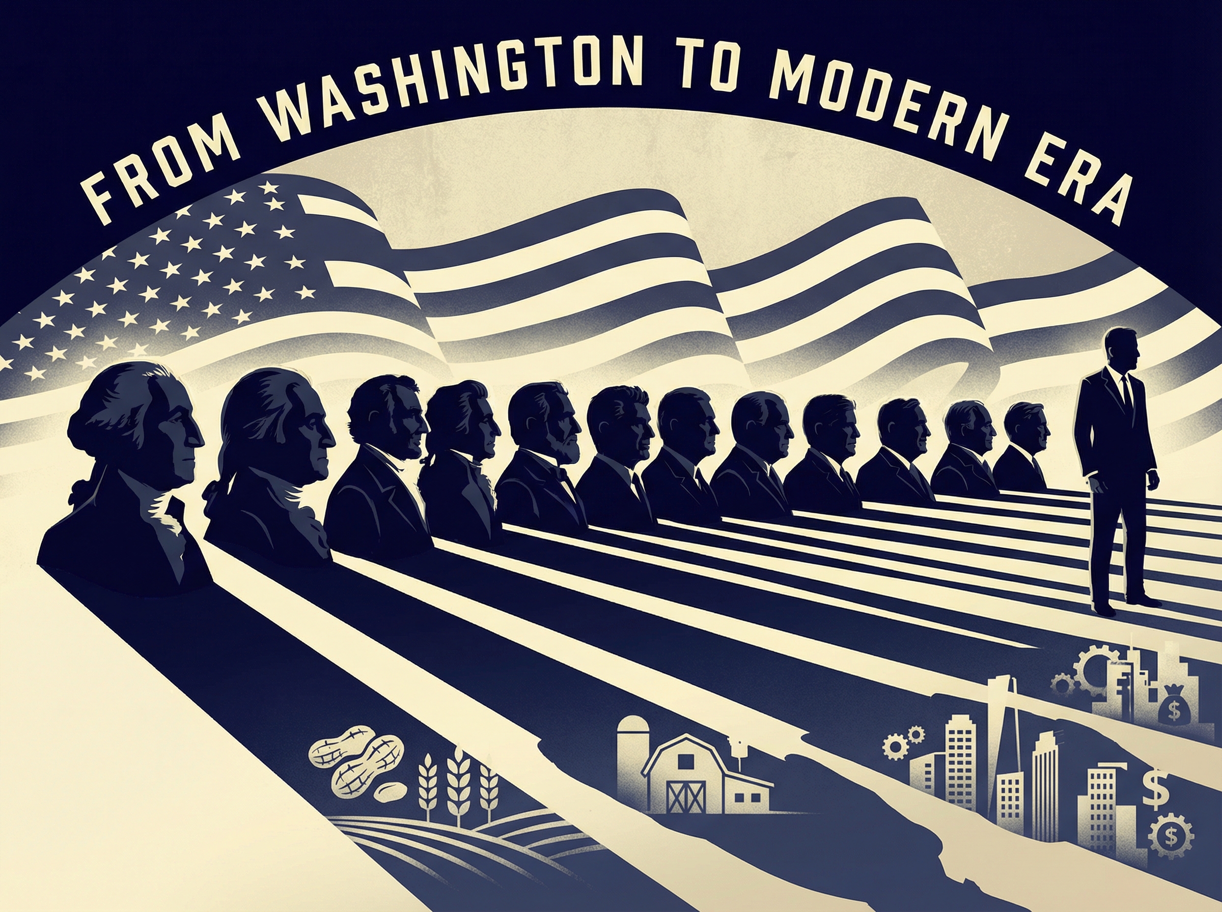 Line of presidential silhouettes from Washington to modern era