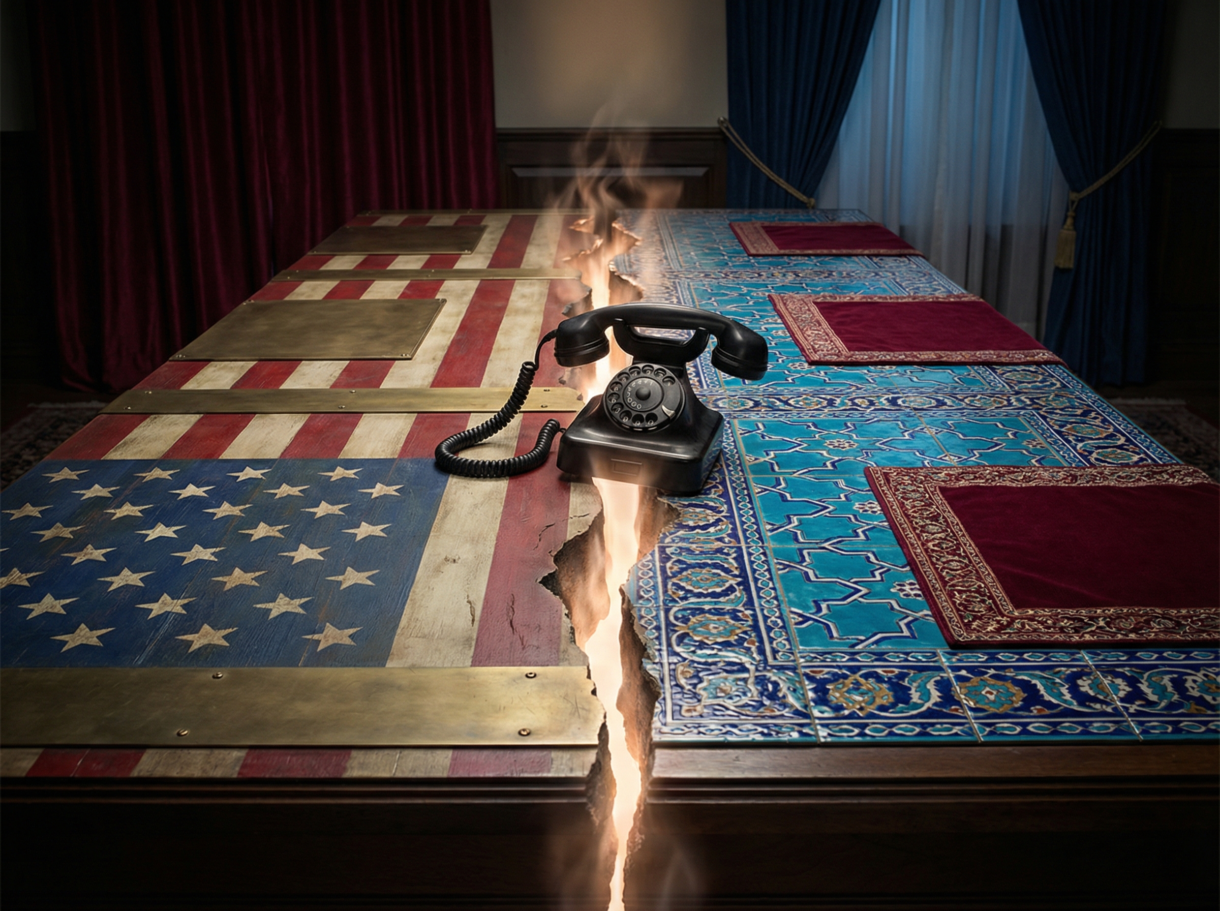 Diplomatic table split by deep crack, American and Persian motifs