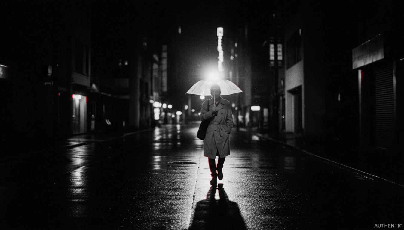 Intentionally imperfect street photograph with visible grain and motion blur