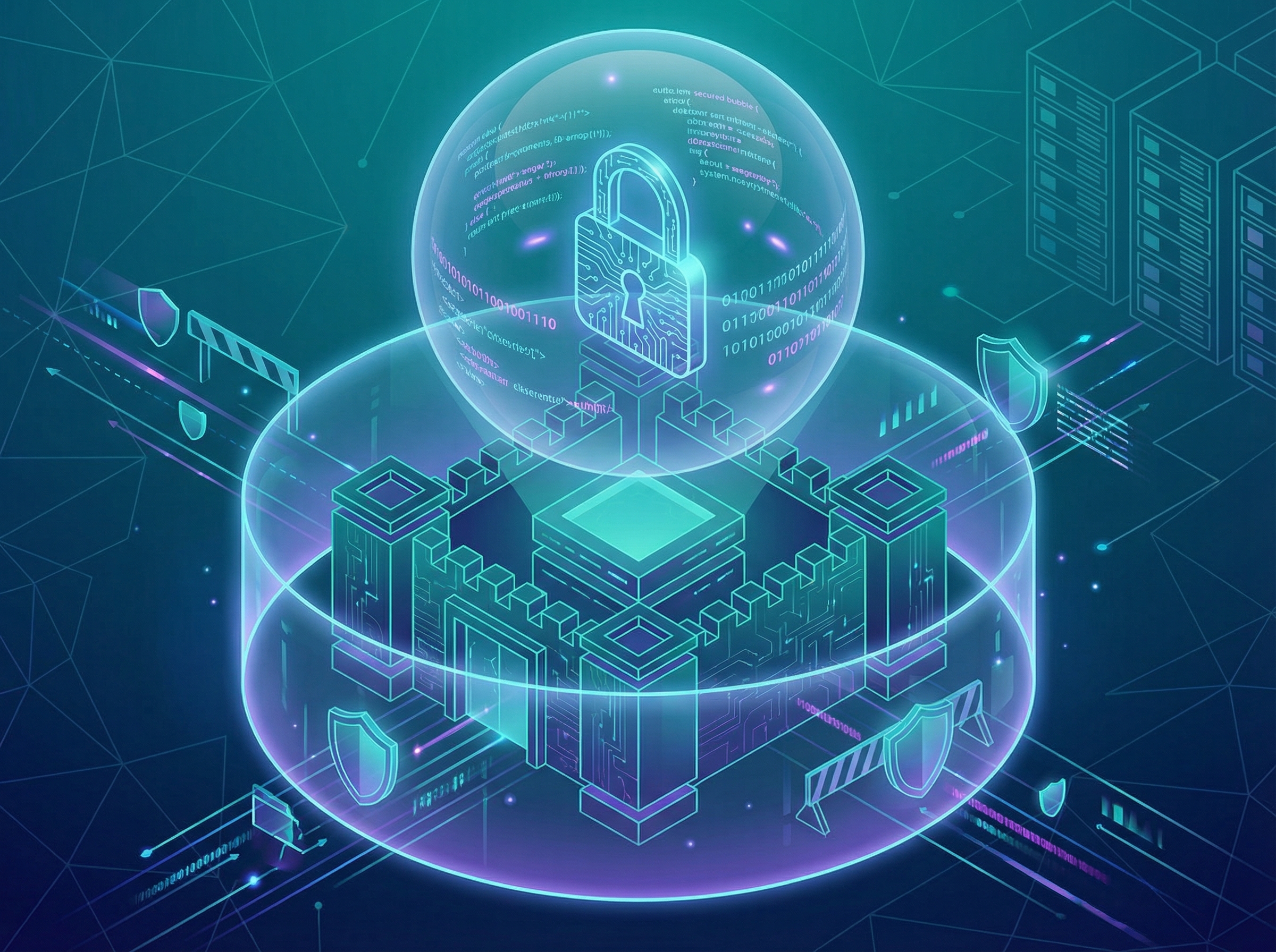 Digital fortress with shield protection and code fragments