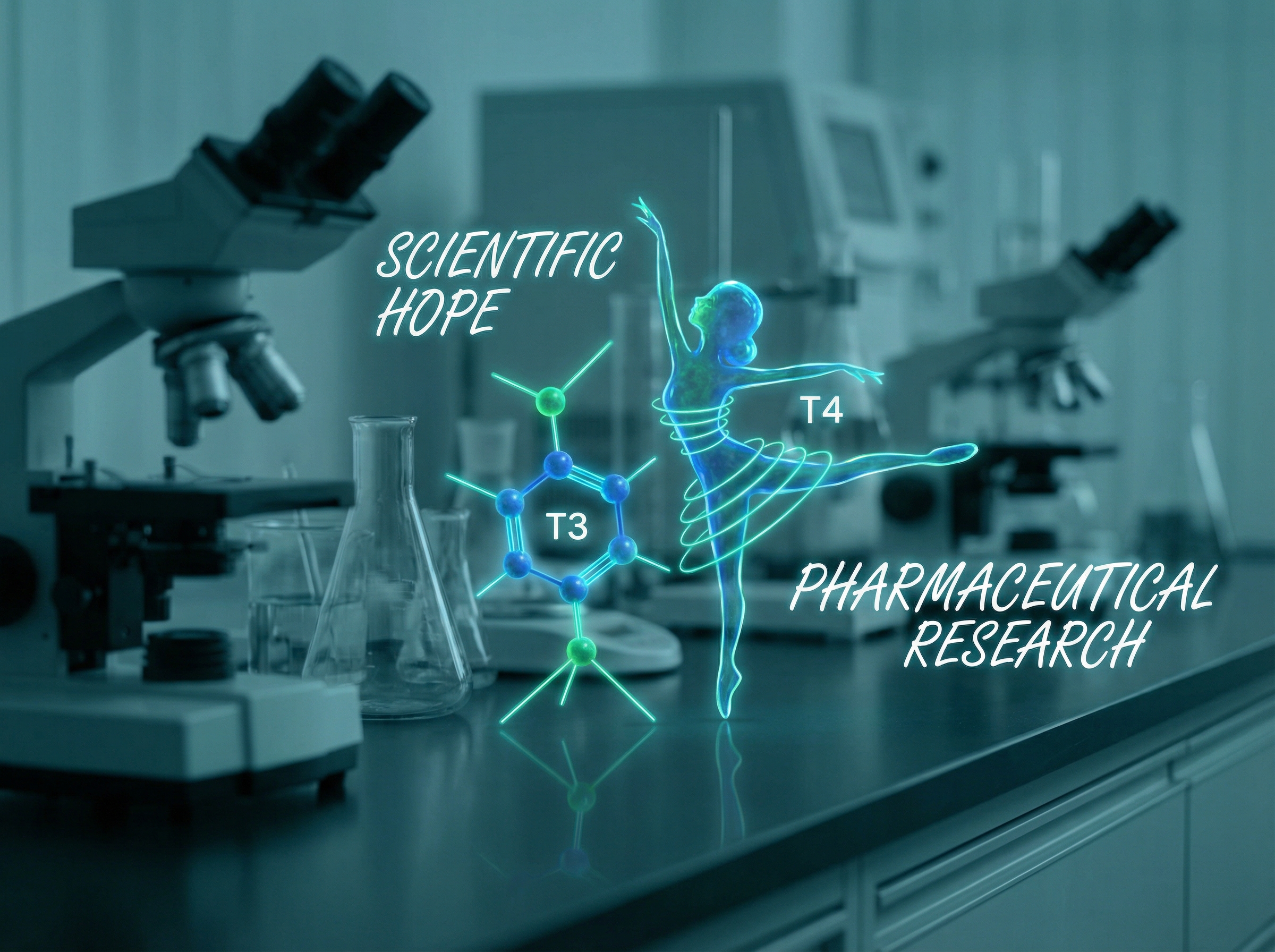 T3 and T4 molecular structures dancing together in a clinical research setting