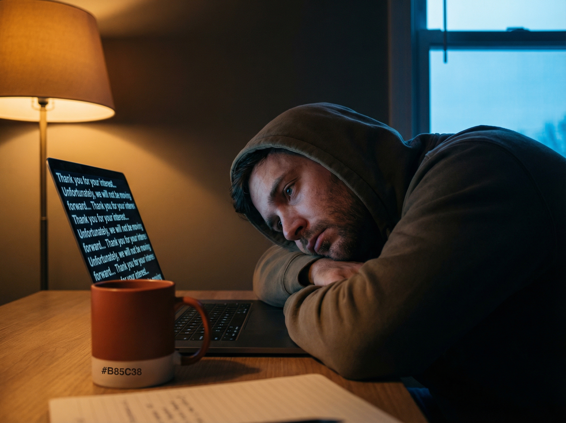 A young developer at their desk, their shadow morphing into an AI neural network that looms larger