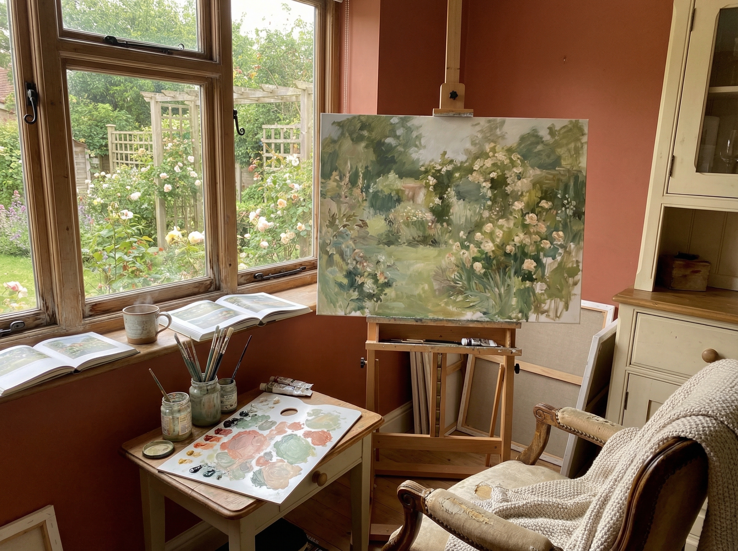 Churchill painting at his easel in the gardens of Chartwell