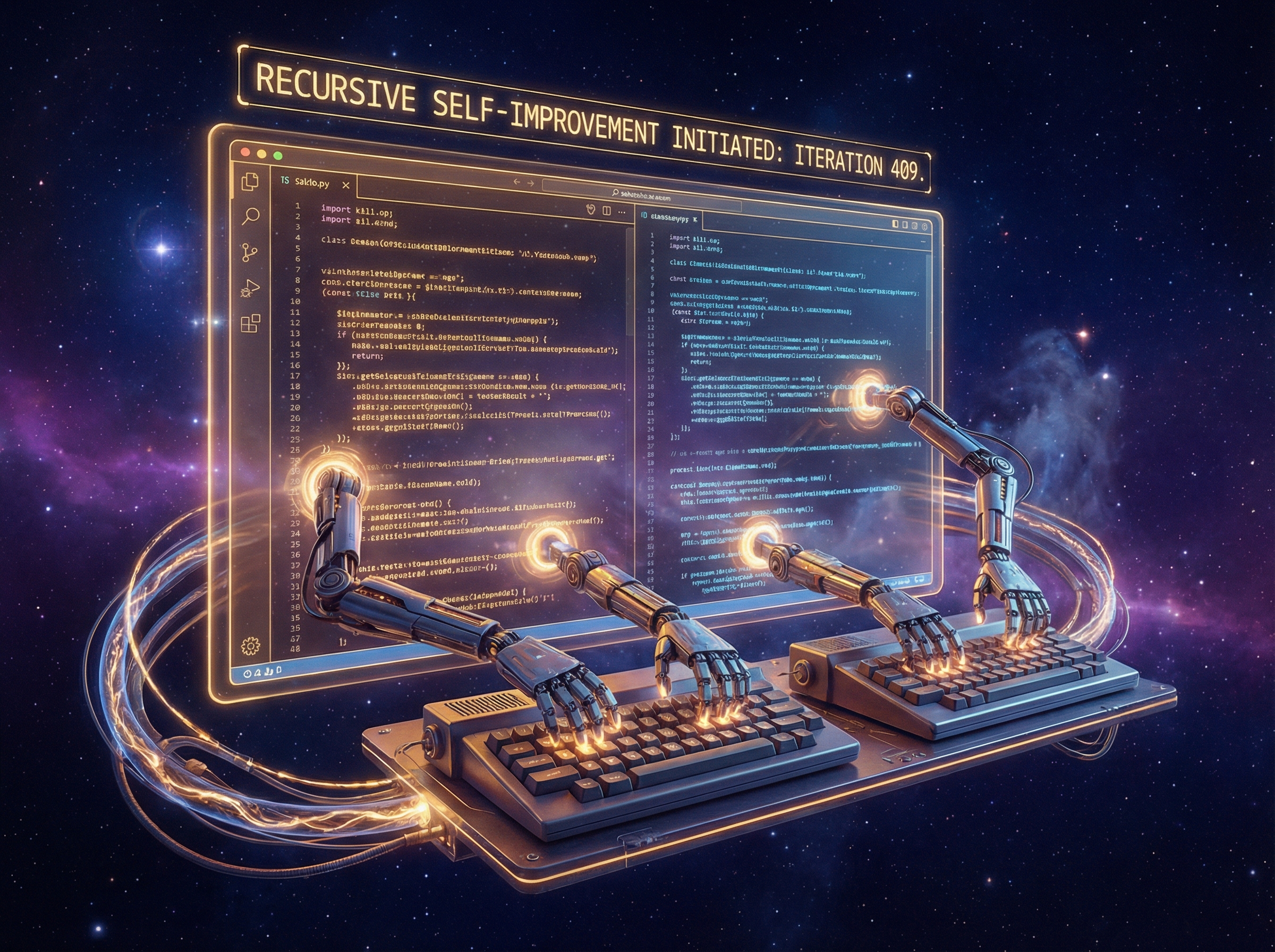 Code editor in space with autonomous code writing itself