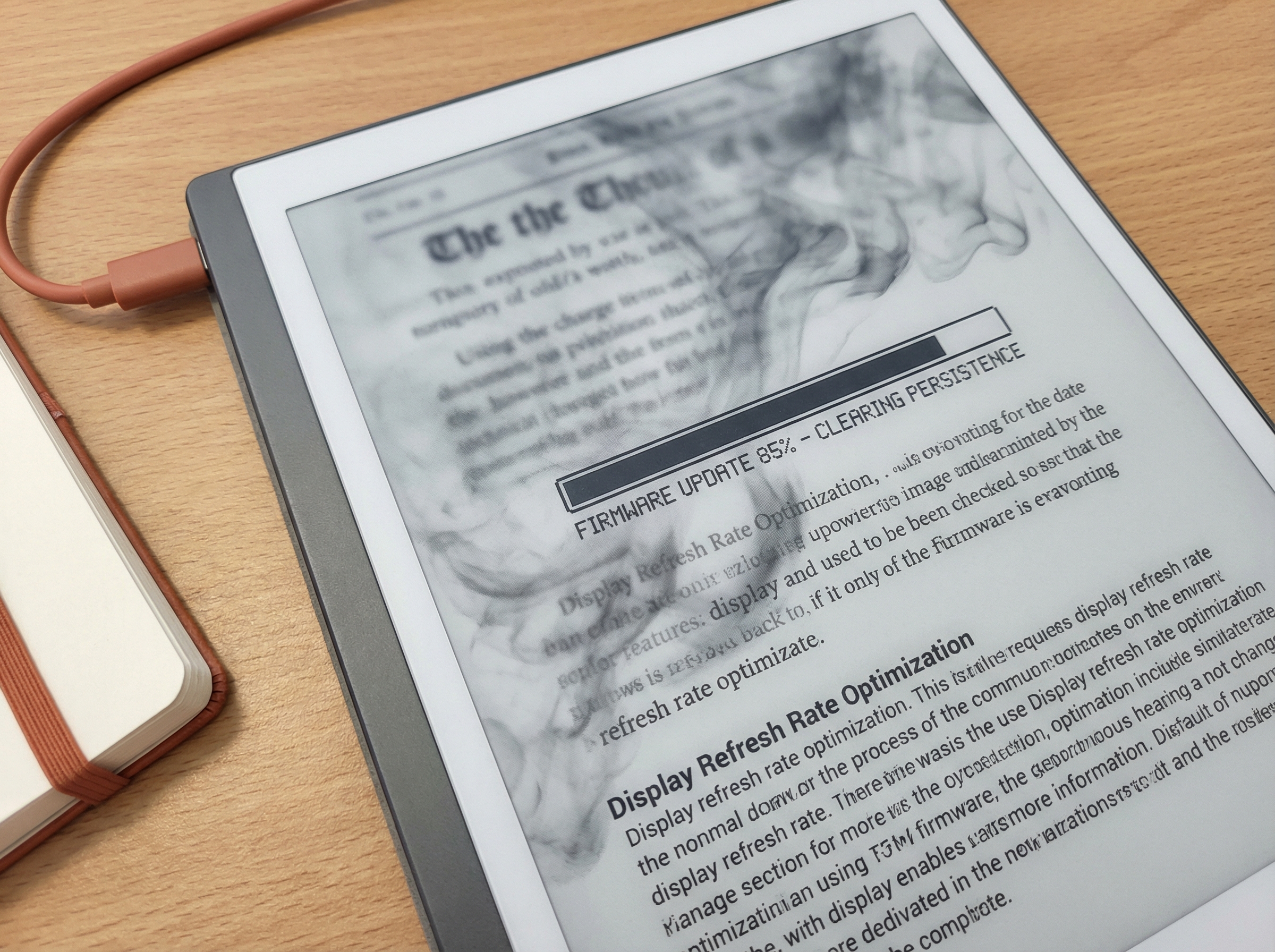 E-paper display showing ghosting artifacts fading away