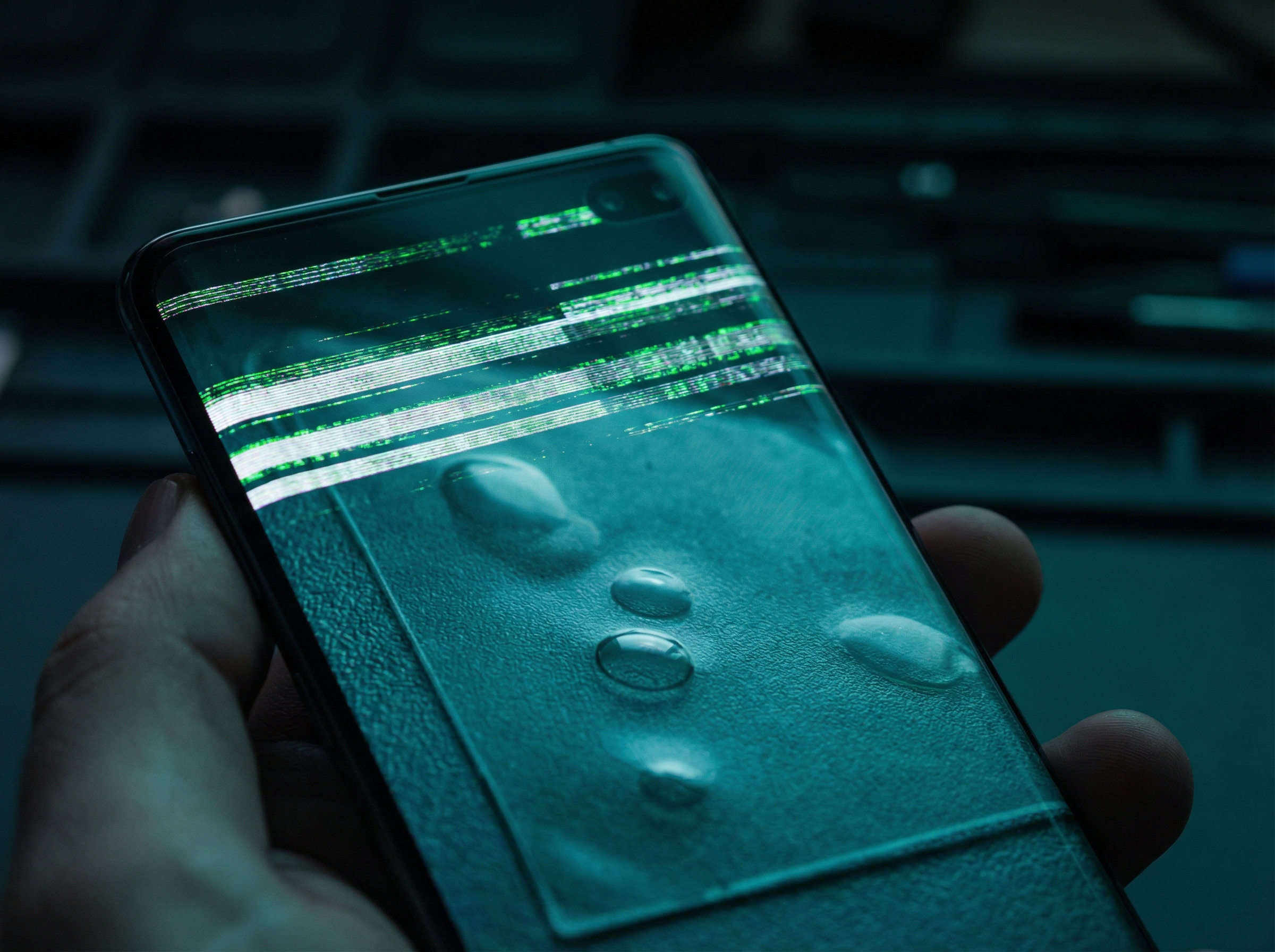 Empty premium tech retail display cases with moody lighting