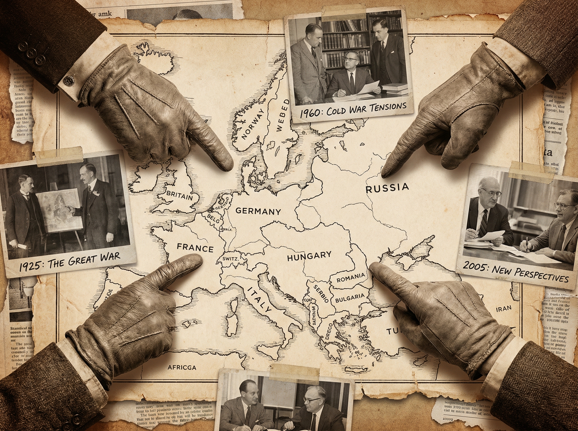 Hall of Mirrors at Versailles with Treaty document on table and trenches reflected in mirrors