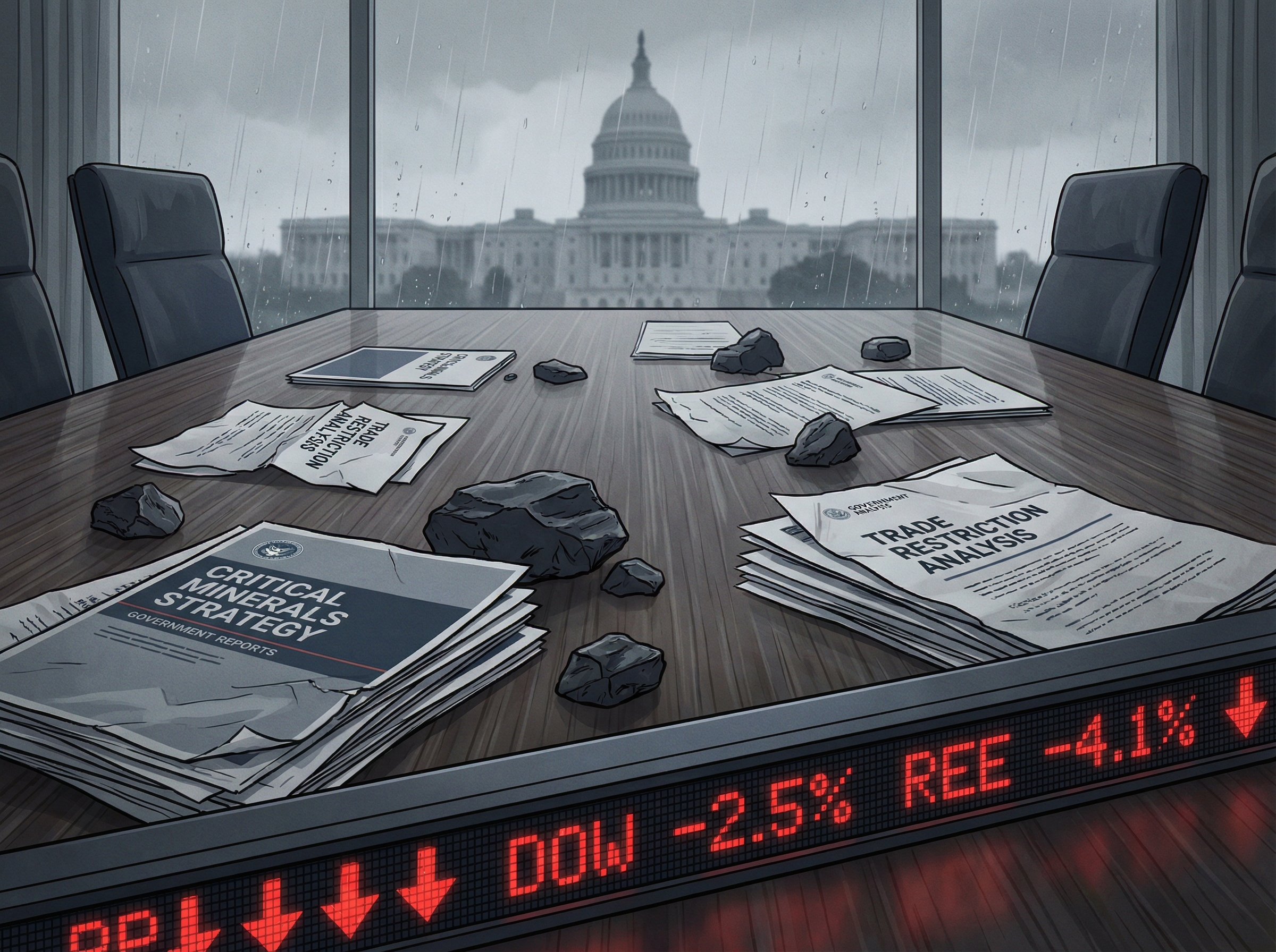 Rare earth magnets scattered with policy documents