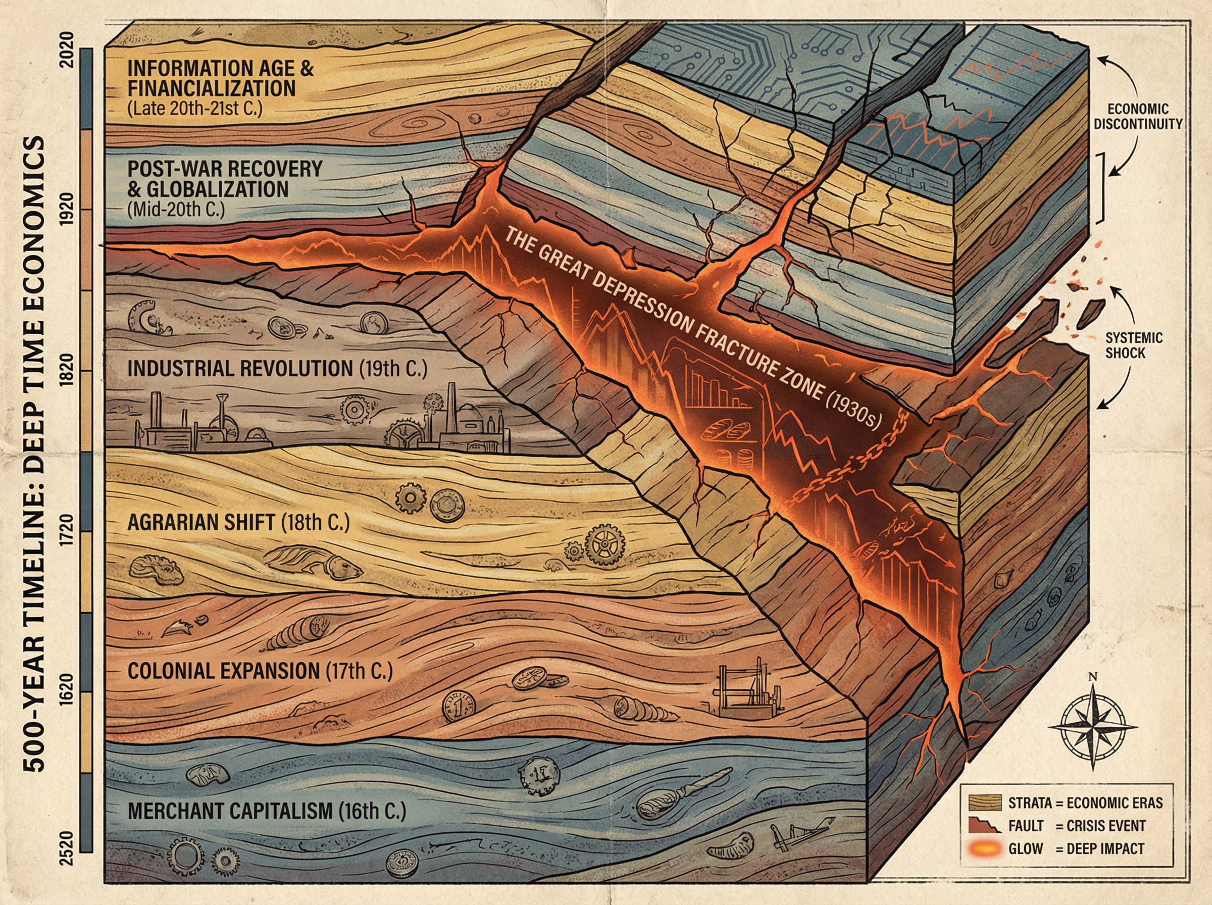 500-year timeline showing structural break in the 1930s