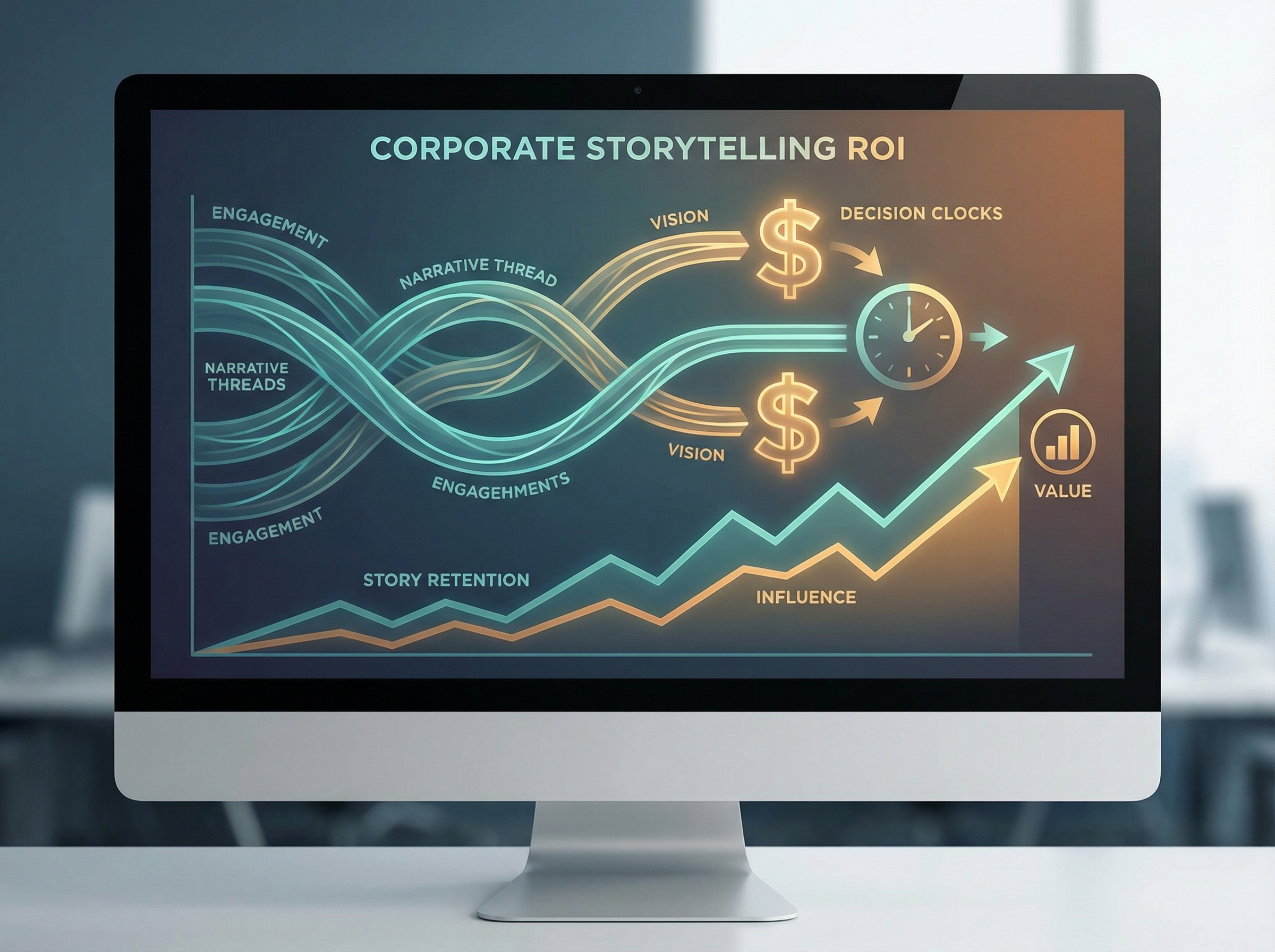 ROI visualization connecting narrative threads to business metrics