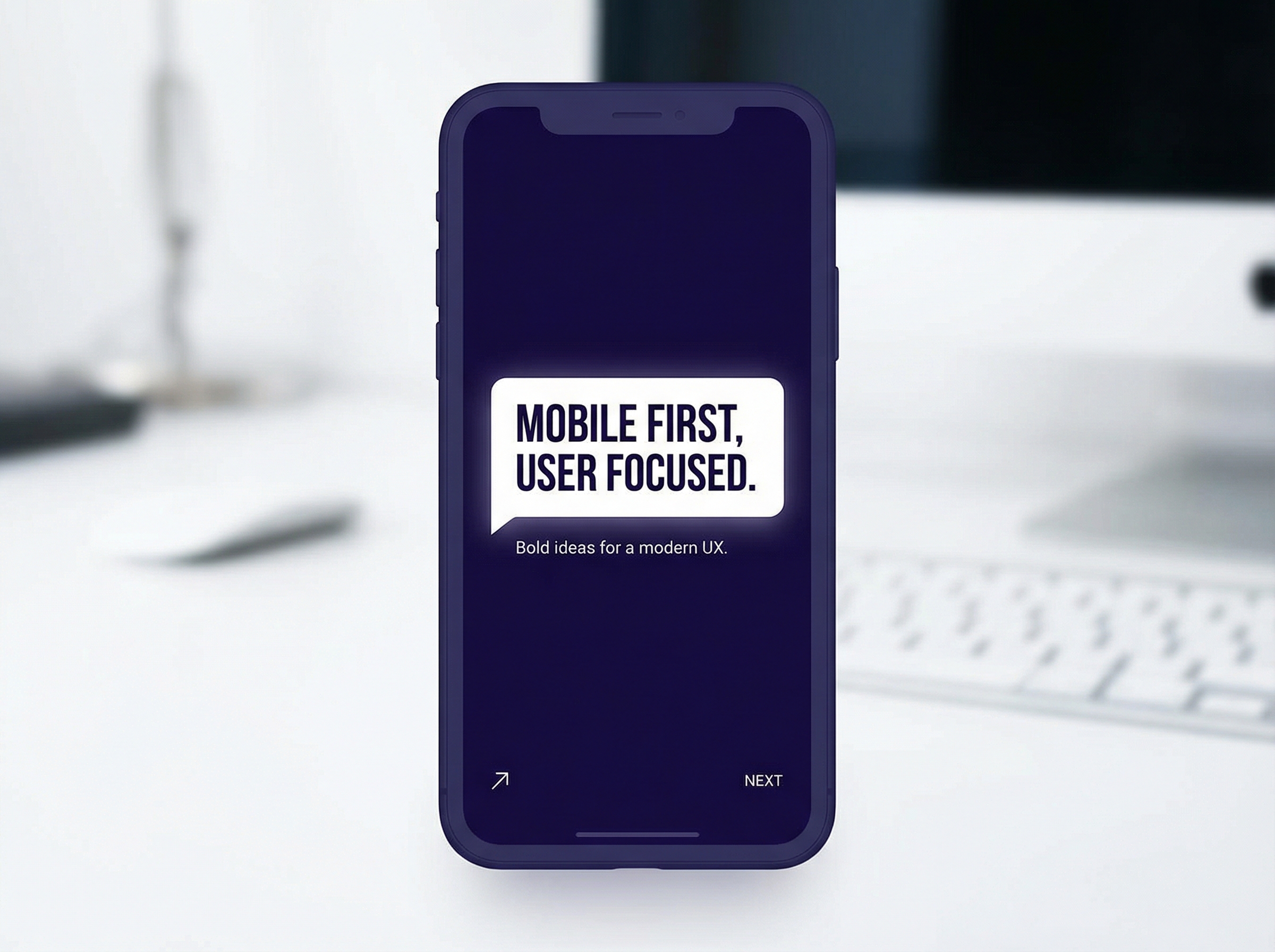 Single elegant slide with one bold idea on a smartphone screen