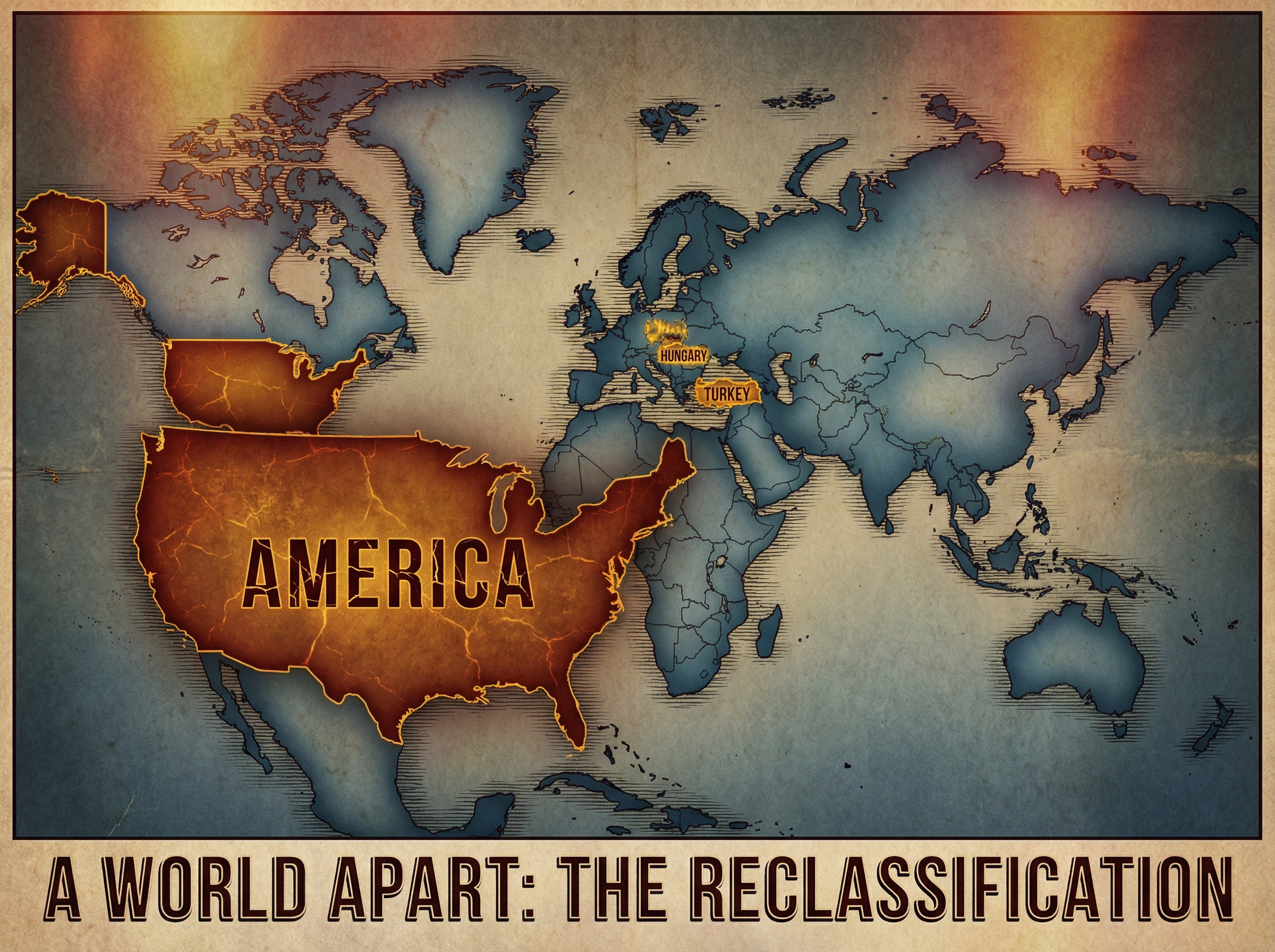 World map showing the United States reclassified alongside Hungary and Turkey