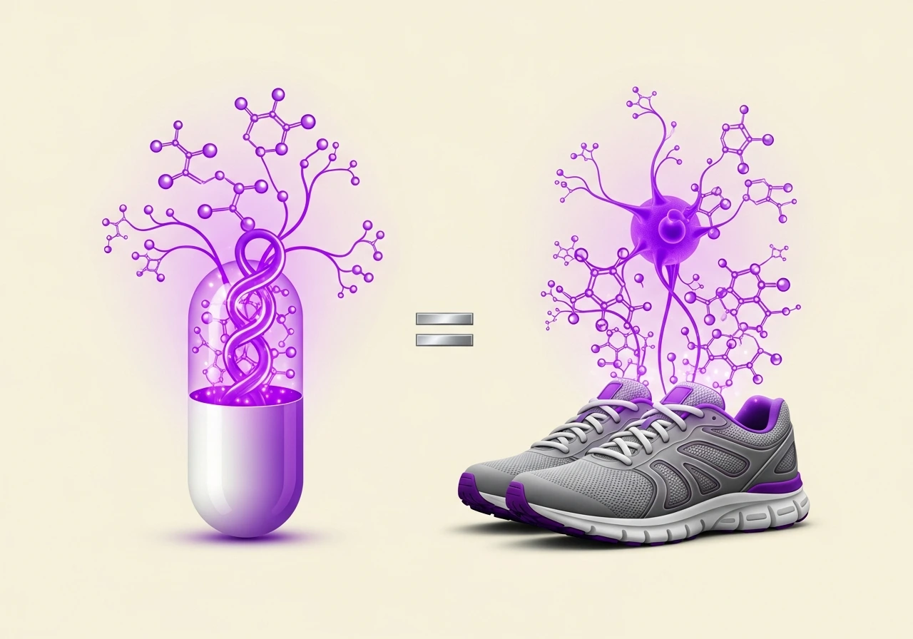 Pill capsule and running shoes both emitting serotonin molecules