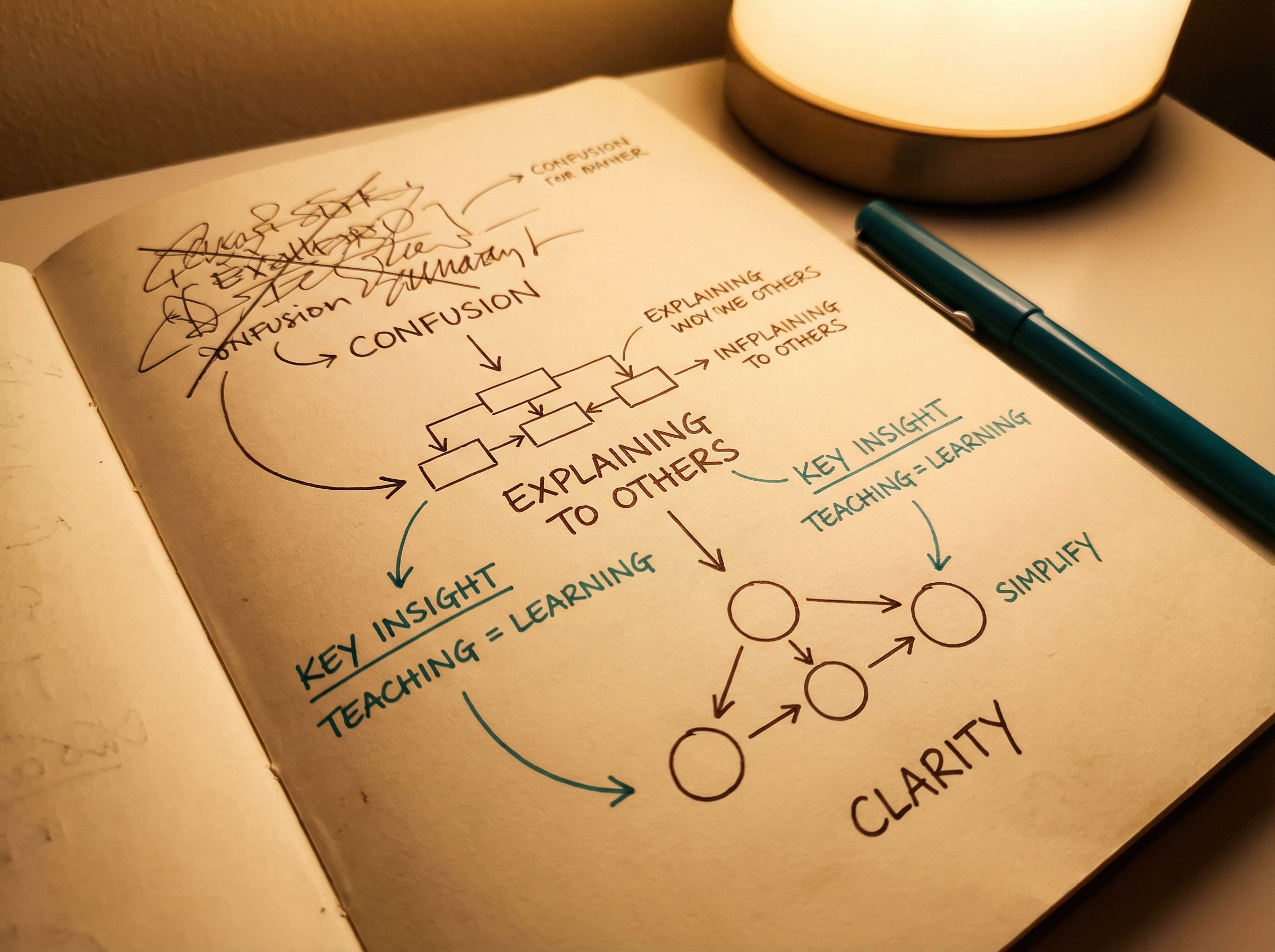 Notebook with handwritten annotations and diagrams