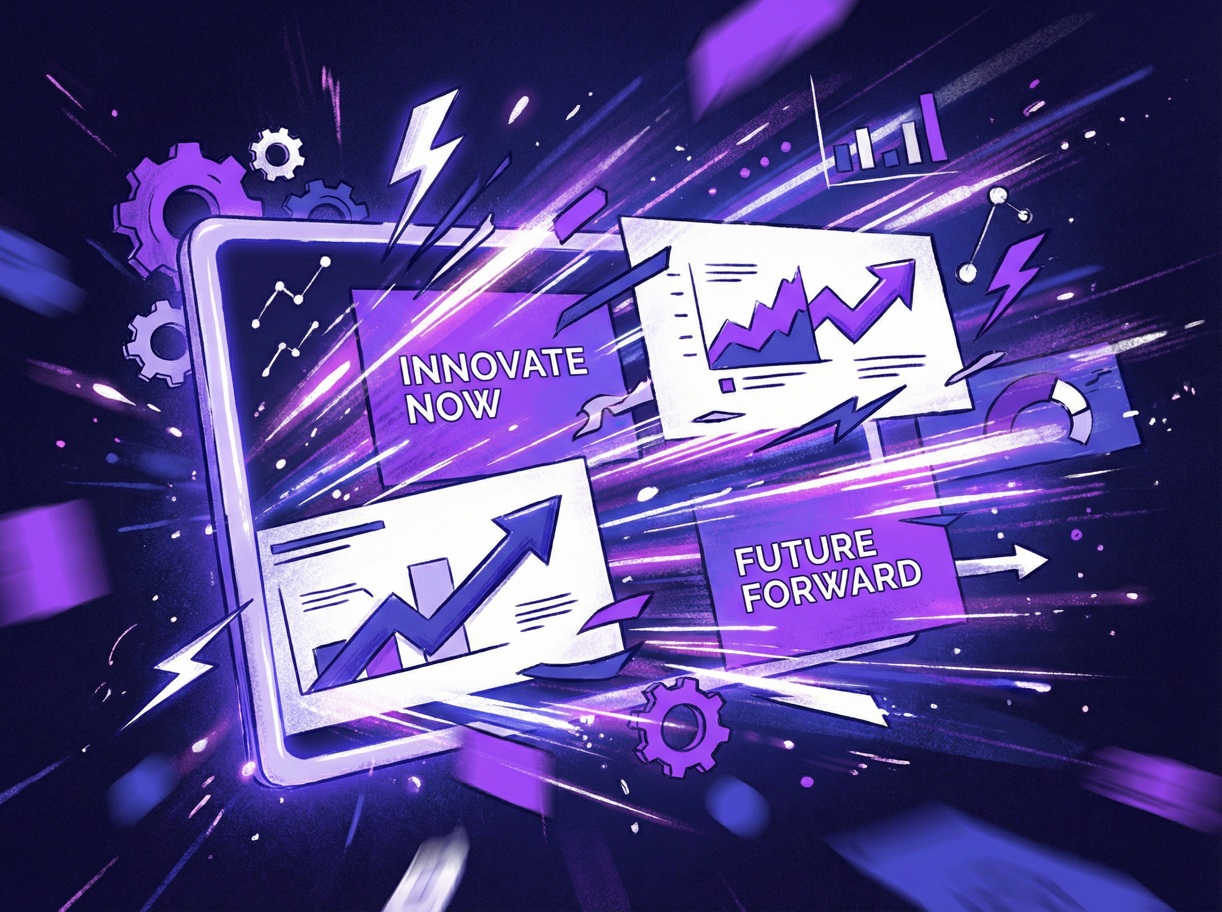 Presentation slides bursting with kinetic energy and motion blur