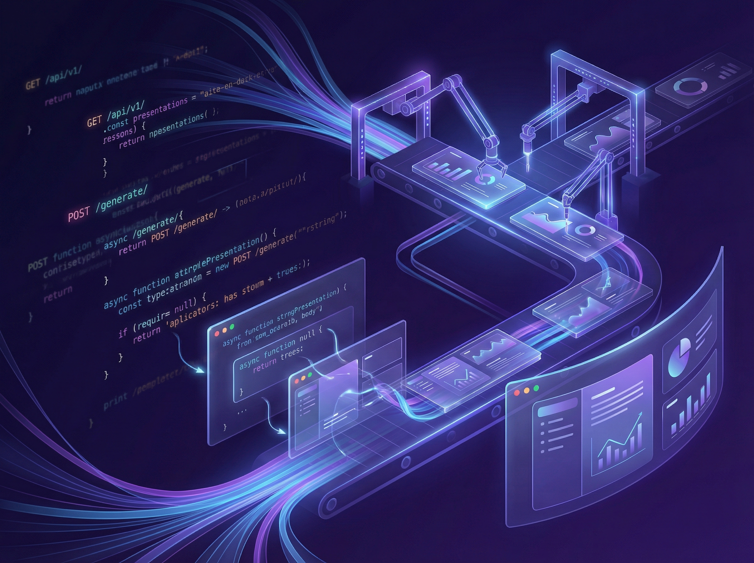 Code transforming into animated presentations