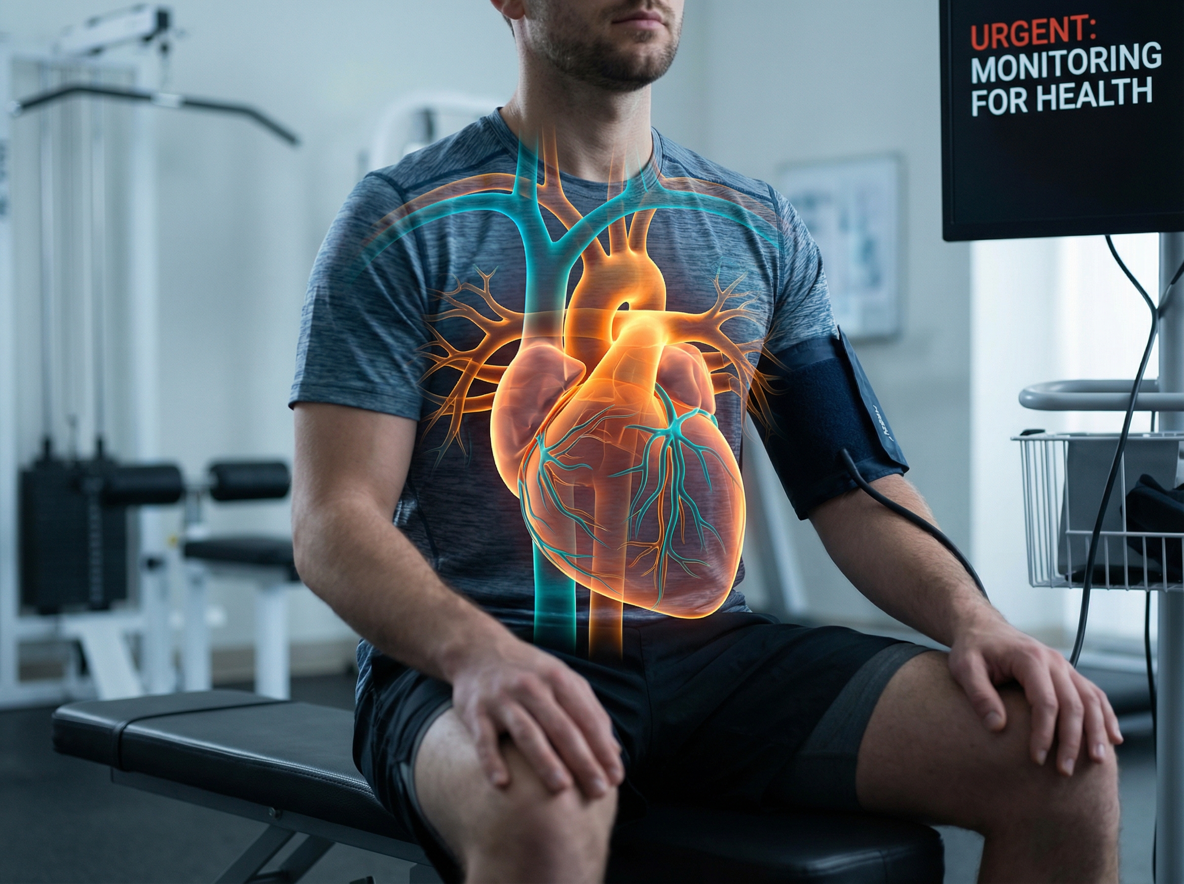 Anatomical heart illustration with blood pressure cuff