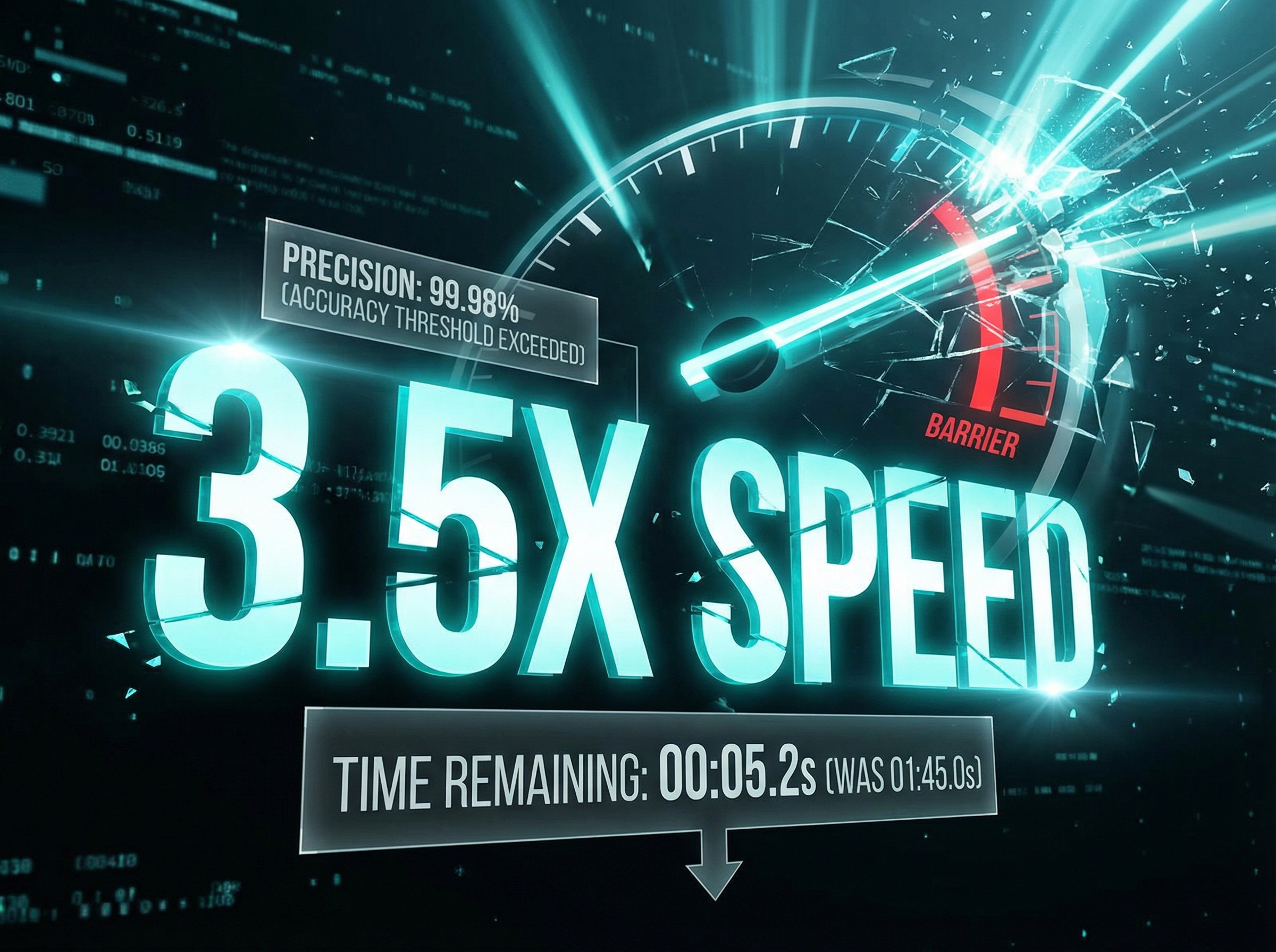 Abstract speedometer visualization showing dramatic performance breakthrough