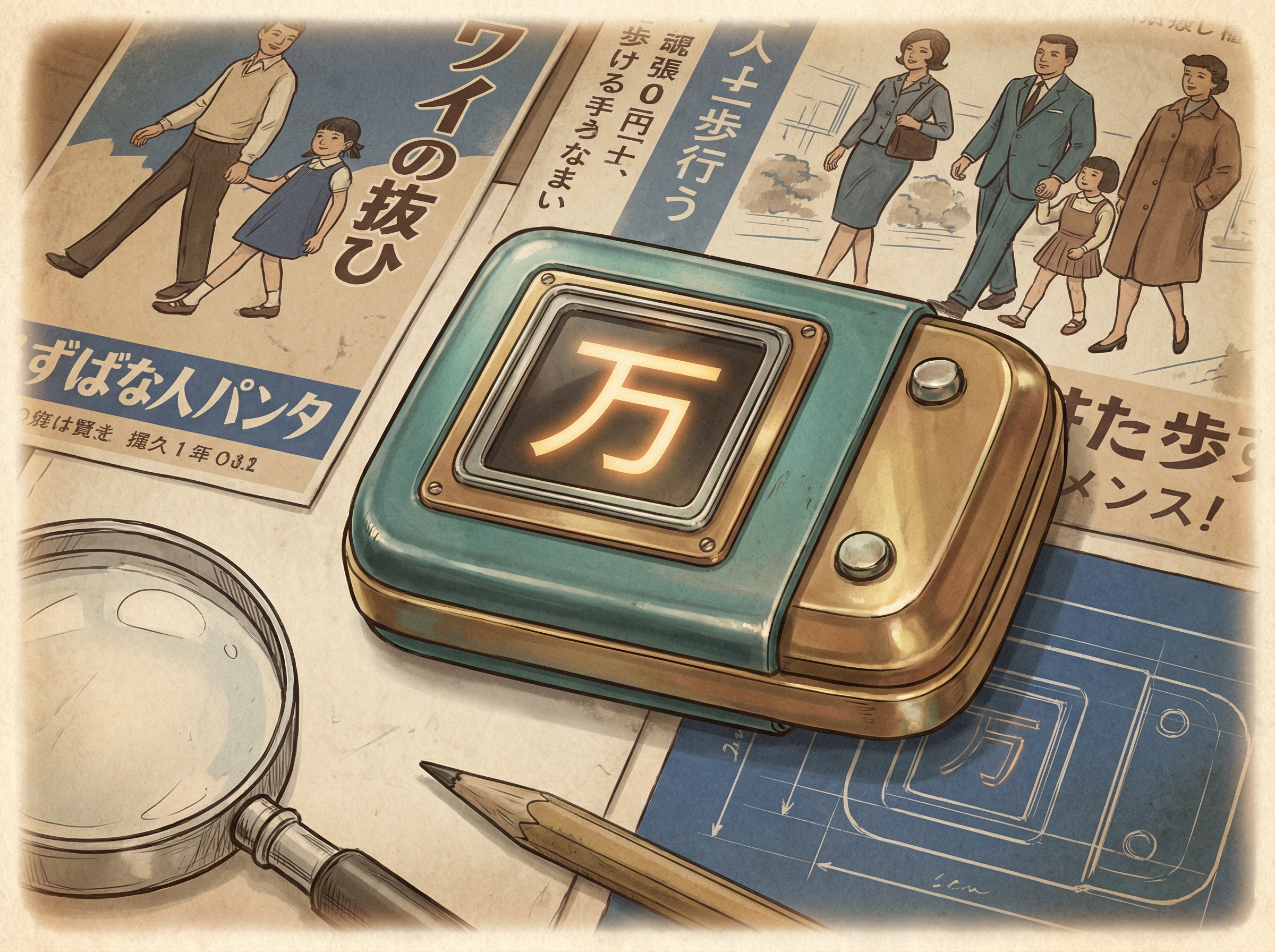 Vintage 1960s Japanese pedometer with the kanji character for 10,000