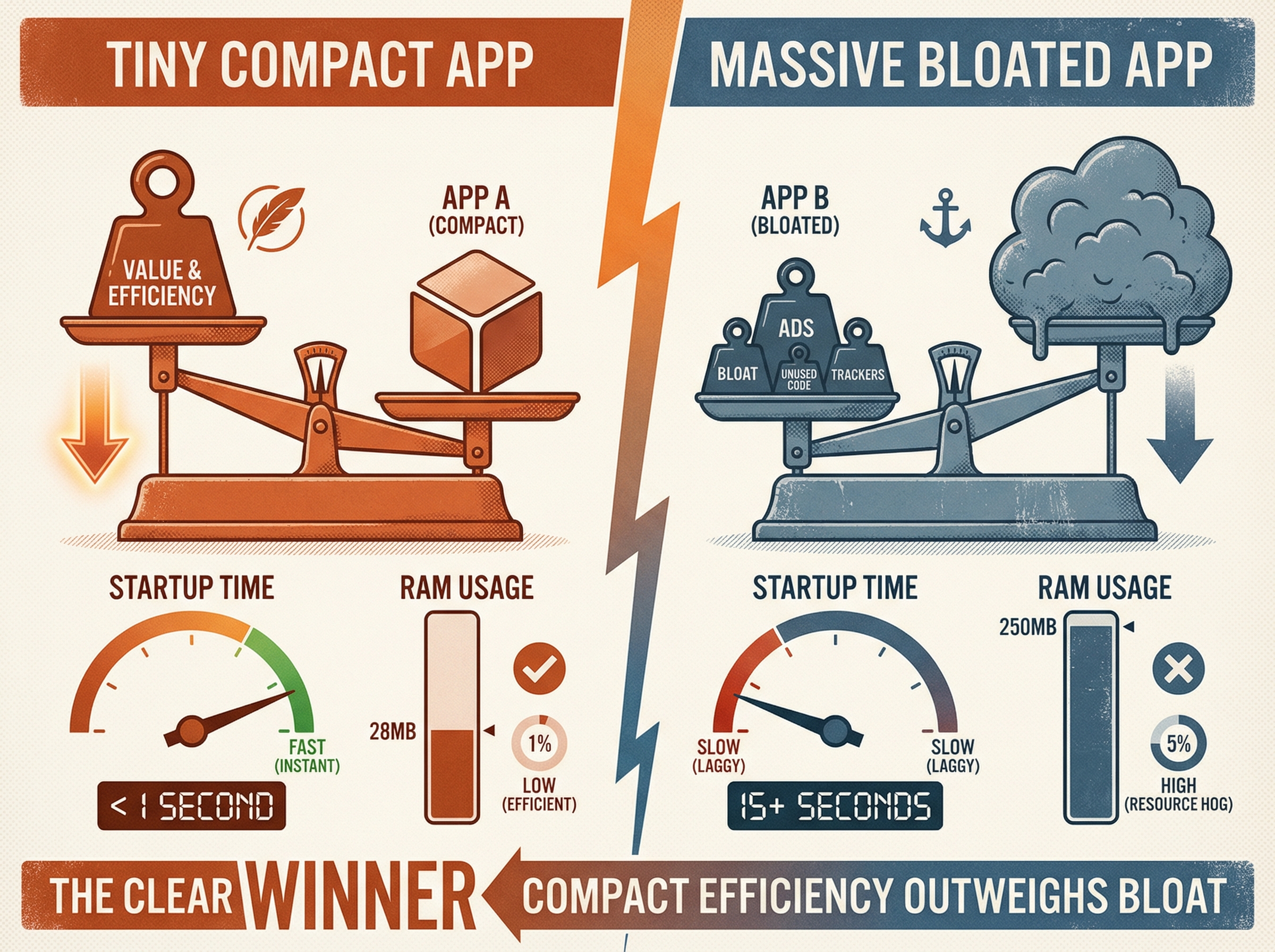 Performance comparison visualization with scales and speedometers