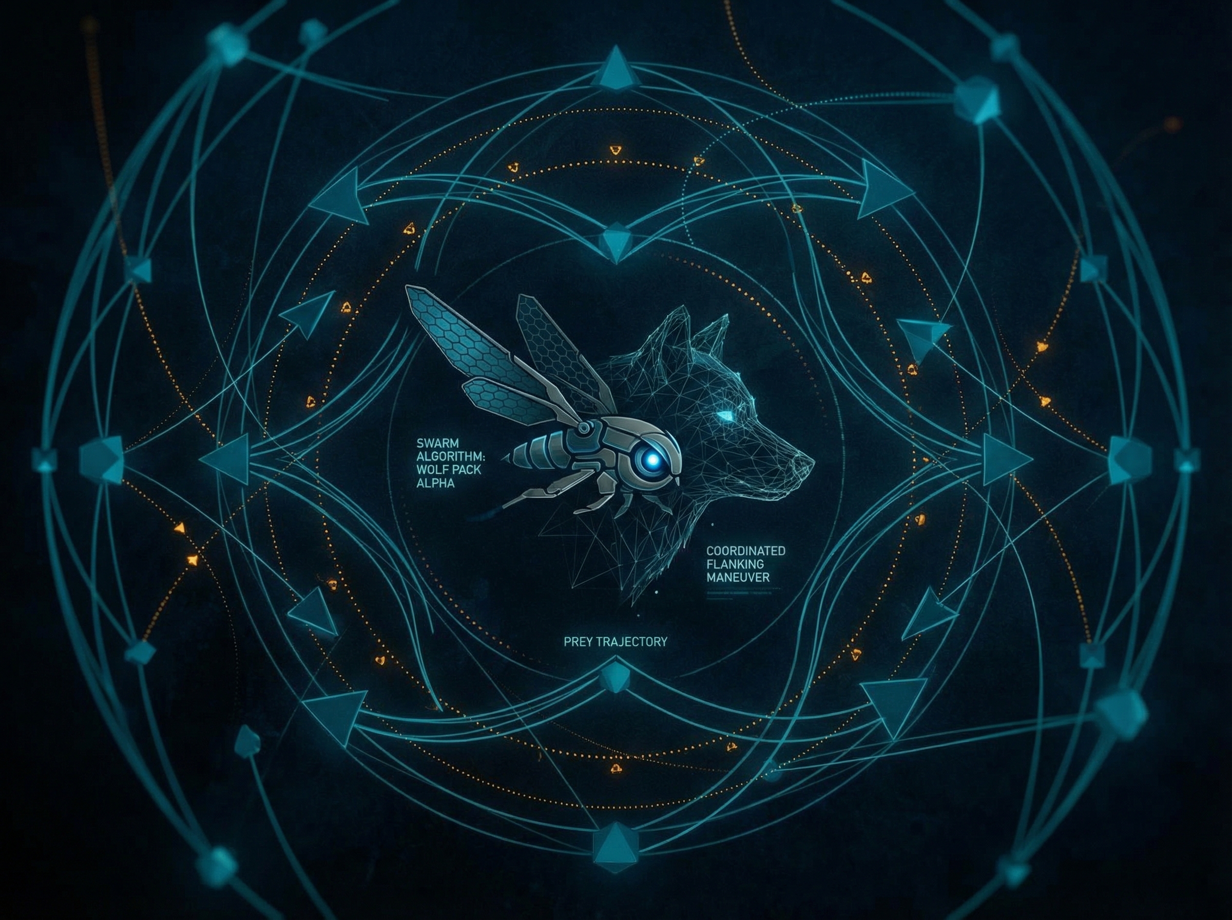 Abstract visualization of wolf pack formations translated into drone swarm patterns