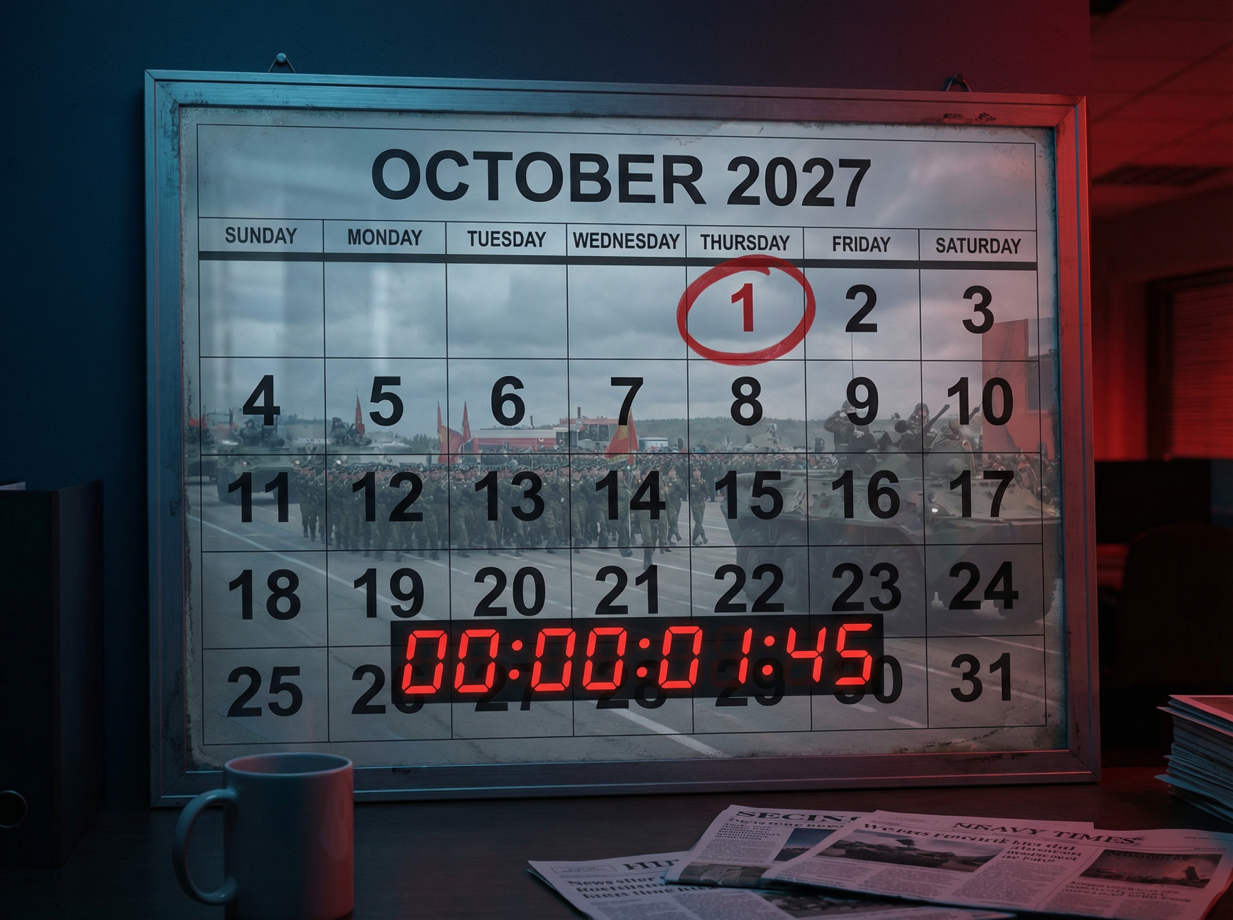 2027 calendar with countdown aesthetic representing Xi's deadline