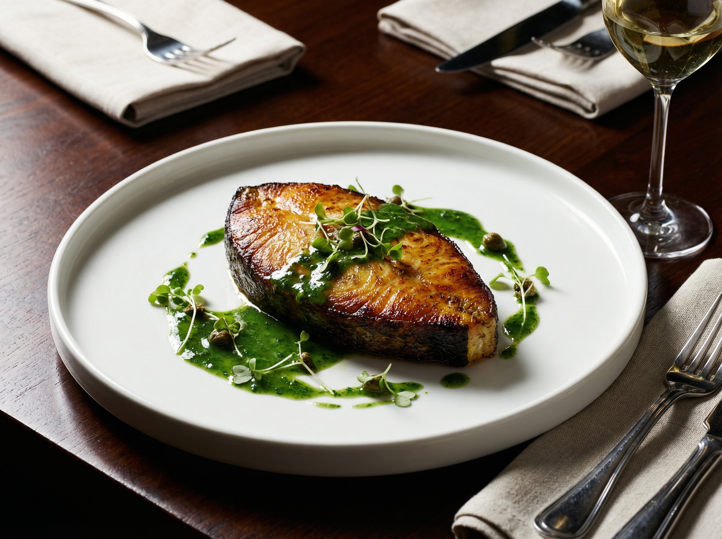 Pan-seared halibut with herb butter