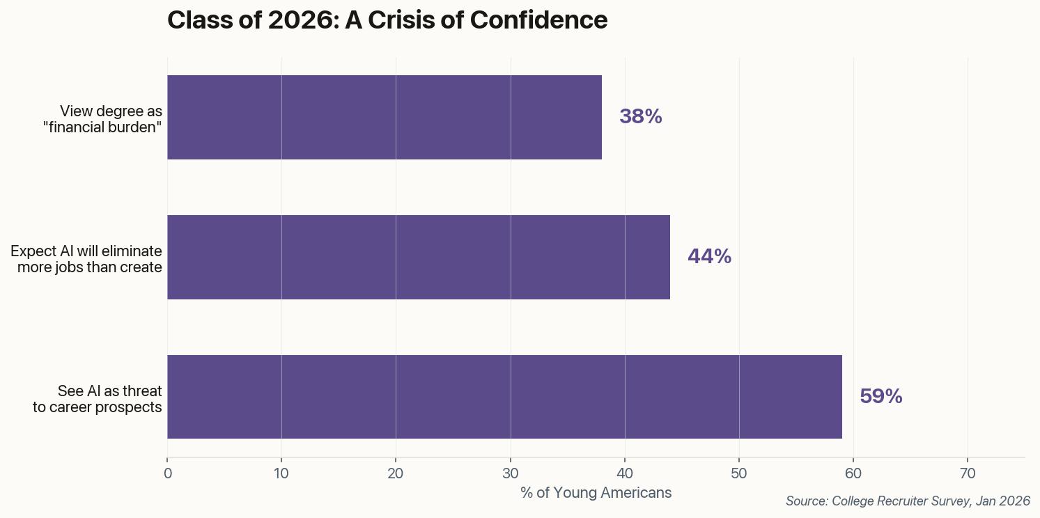 Bar chart showing 59% of young Americans see AI as career threat