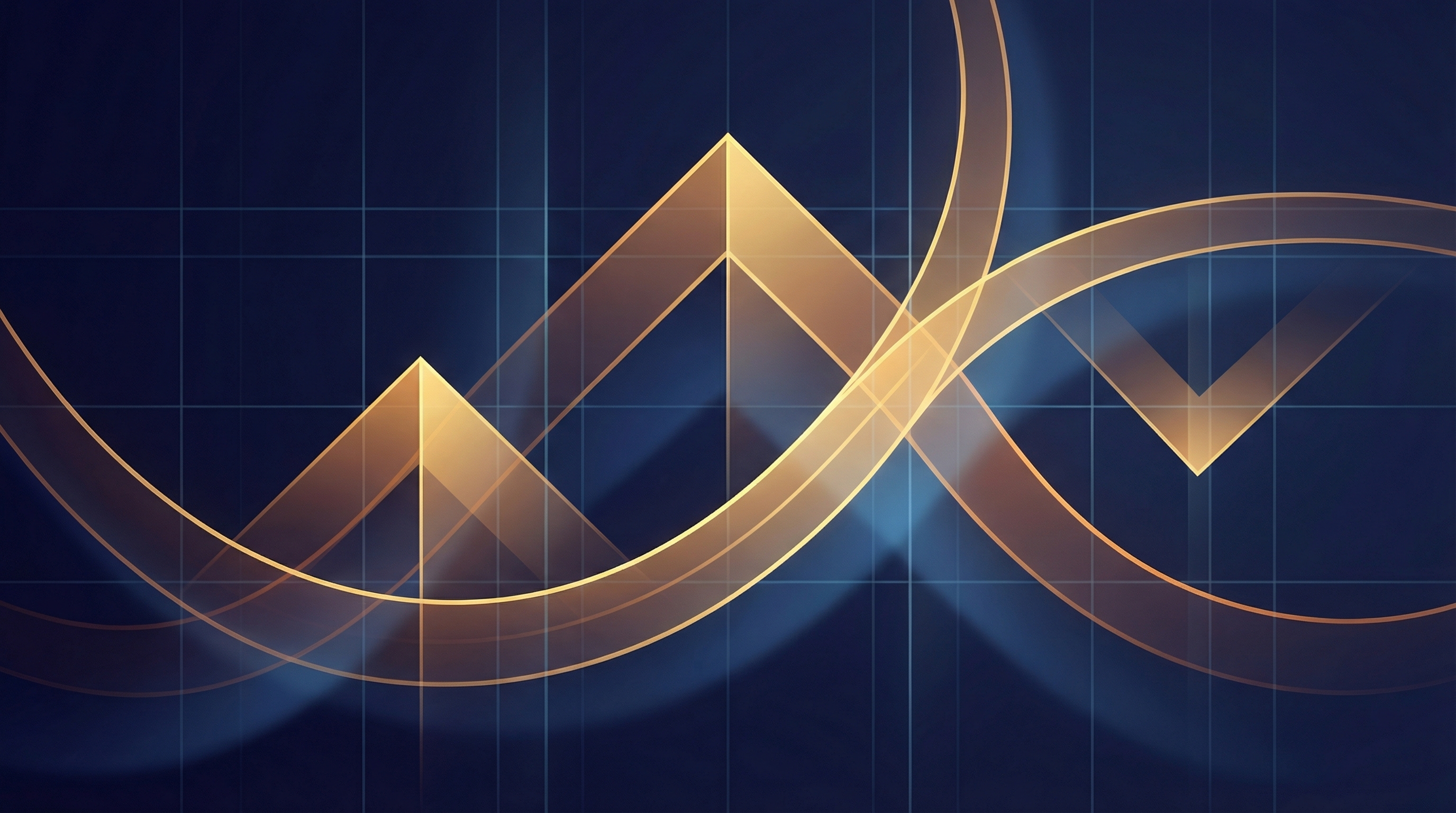 Abstract financial visualization with golden upward trending lines against navy blue