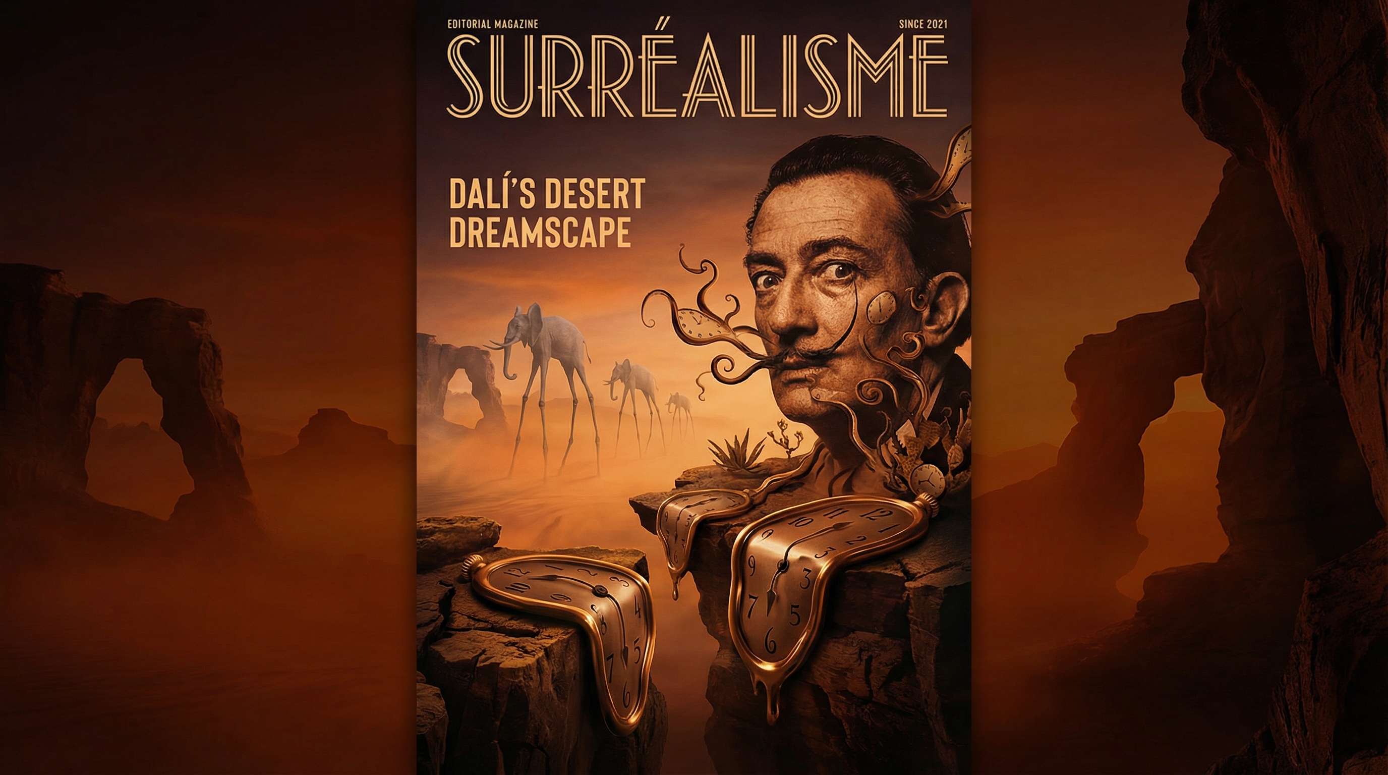 Salvador Dalí portrait dissolving into surrealist imagery